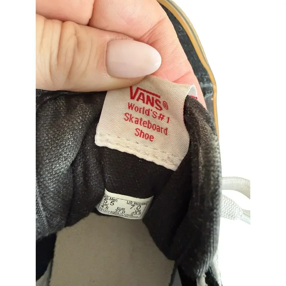 Vans Mid Skool “Teach Peace” Sneakers Black White Gum Sole Women’s 7 Men’s 5